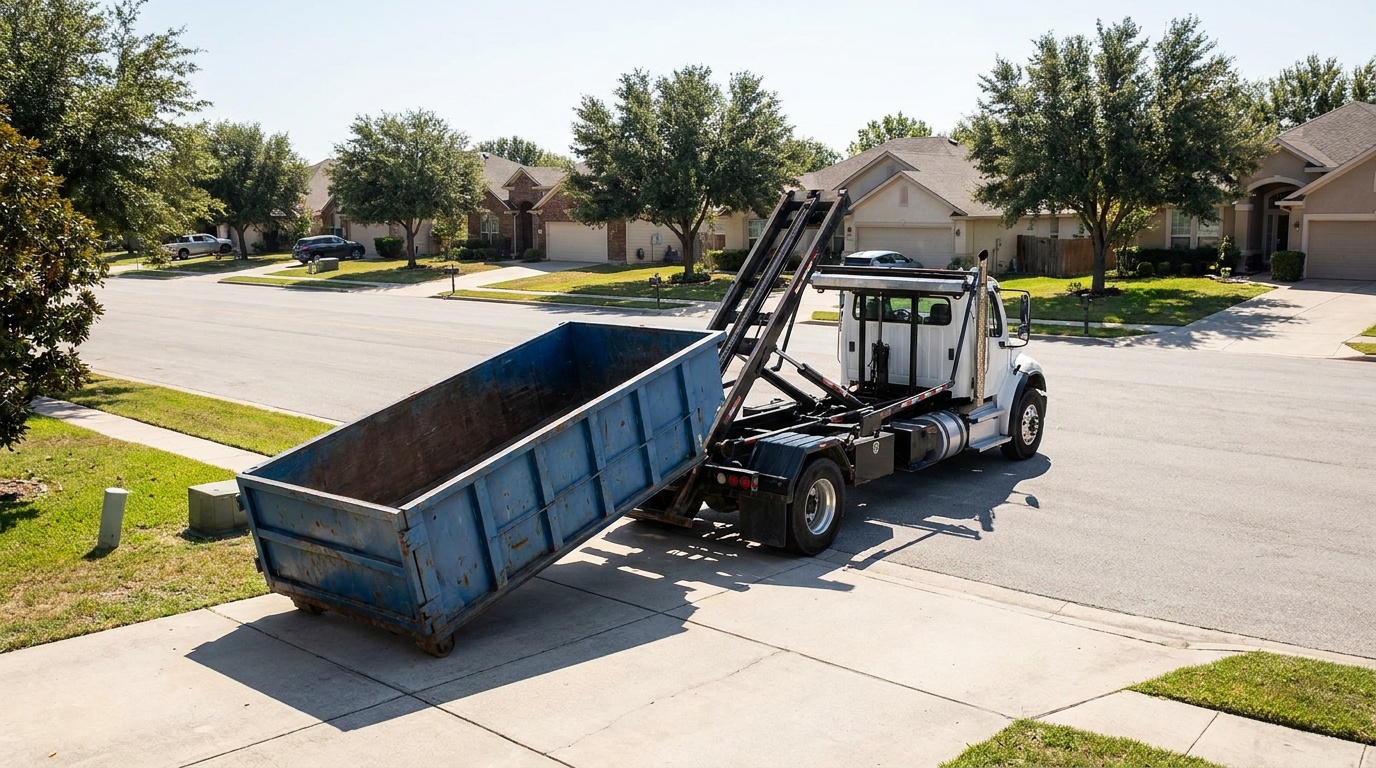 Dumpster delivery truck in Bryan