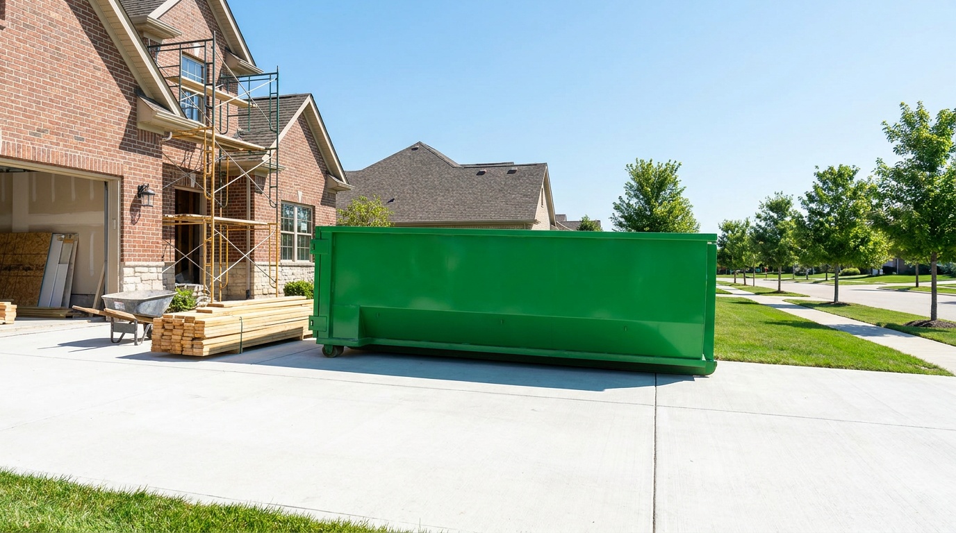 Roll-off dumpster on a driveway in Bryan
